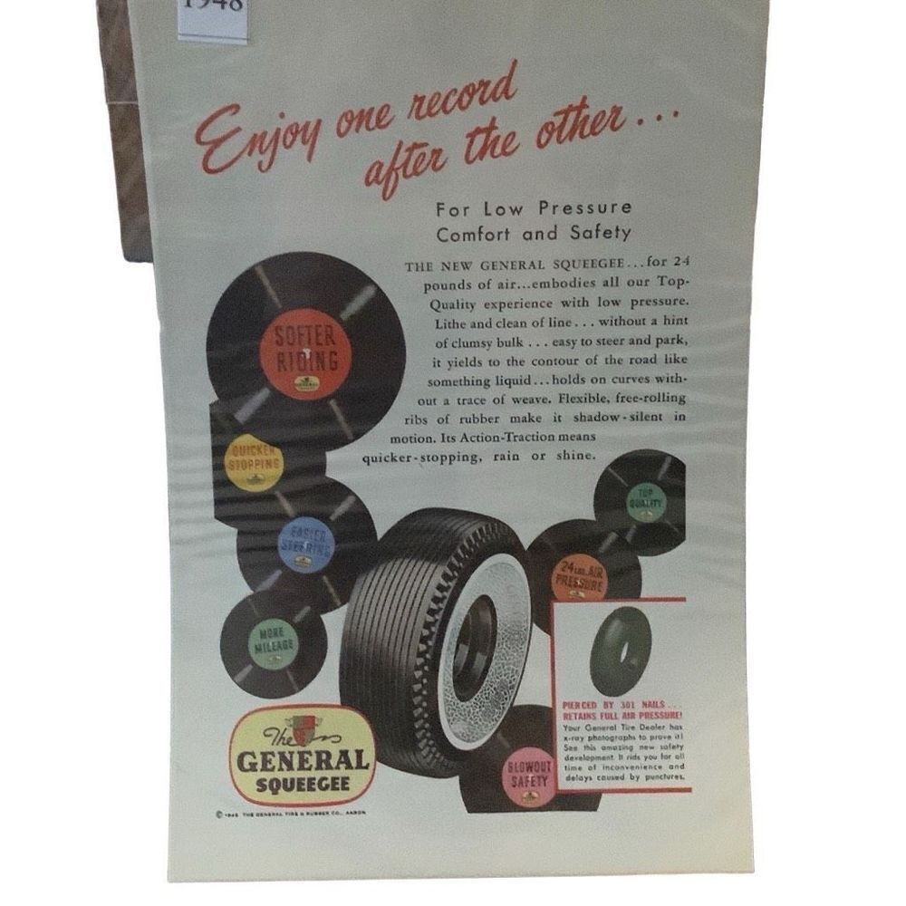 Vintage 1948 General Squeegee Tire Enjoy One Record After the Other Ad Advertise